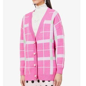 Olivia Rubin Cecily Pink And White Cardigan Sweater Sz-L